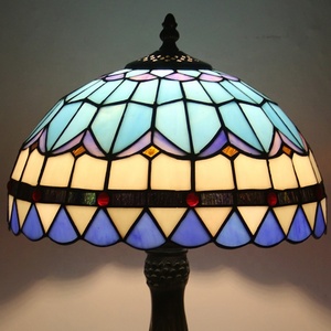 LongHuiJing 12Inch Blue Stained Glass Dome LED Desk Lamp Retro Handmade Zinc Alloy Base Mediterranean 2700K Warm White Flexible - Product Image 5