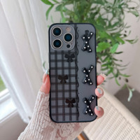 Coque de téléphone antichoc en TPU+PC sans cadre, motif paysage urbain peint par pulvérisation, avec autocollant nœud 3D à pois stéréo couleur unie pour 12/13/14/15/16/17