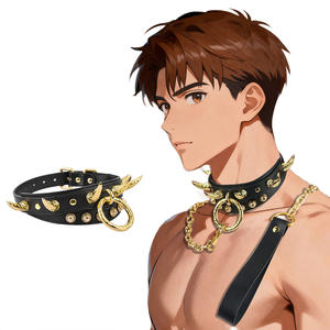 송곳니 발톱 조정 가능한 극세사 가죽 복종 칼라 알루미늄 스파이크 가죽 끈 신중한 배송 성인 페티쉬 섹스 토이 - Product Image 1