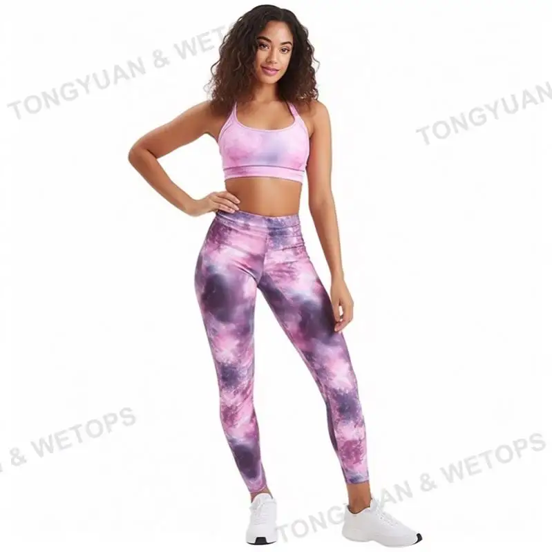 Plus Size Custom Hot Sexy Activewear Cross Back Butter Soft Plus Size palestra sport 2 pezzi Tie Dye Yoga set Fitness donna