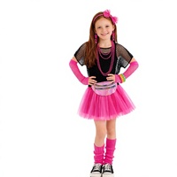 Ensemble de costumes rétro pour enfants des années 1980 avec accessoires, tenue de cosplay en polyester pour filles pour les fêtes d'Halloween et les événements scéniques