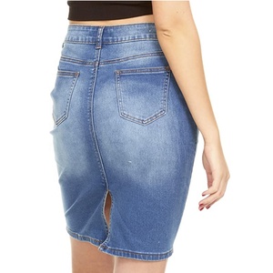 Design classique taille européenne dames mode une ligne jupes et Sexy Long Style fente Jeans jupes Denim - Product Image 3