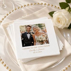 Serviettes de cocktail personnalisées avec impression photo pour mariage, serviettes jetables personnalisées pour boissons, décoration de table pour événements - Product Image 2