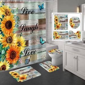 Juego <span class=keywords><strong>de</strong></span> Cortinas <span class=keywords><strong>de</strong></span> Ducha <span class=keywords><strong>de</strong></span> Poliéster Impermeables y Ecológicas con Estampado Personalizado <span class=keywords><strong>de</strong></span> Girasoles Amarillos Plegables <span class=keywords><strong>de</strong></span> 4 Piezas para Baño - Product Image 6