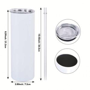 2024 Hot Sell White 20oz 30oz Straight Skinny Sublimation Blanks Stainless Steel <b>Tumblers</b> <b>Cups</b> <b>with</b> <b>Straw</b> and Rubber Bottom - Product Image 6