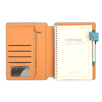 Carnet de notes A5 en cuir PU OEM ODM, avec reliure spirale, emplacements pour cartes, pochette zippée, fenêtre pour carte d'identité et porte-stylo