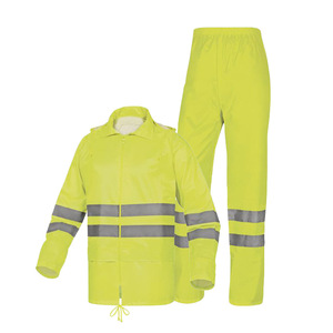 Hi-Vis PVC Polyester Regenanzug <span class=keywords><strong>EN343</strong></span> Versiegelte Nähte Feste Kapuze Elastischer Bund Verstellbare Hosenbeine Mit Reflektorstreifen - Product Image 1