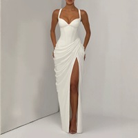 Robe asymétrique plissée fendue à col en V sexy et élégante pour femme, nouvelle collection