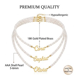 Custom Name Pearl Necklace 18K Gold Plated Waterproof Tarnish-Free <strong>Handcrafted</strong> Personalized Pearl <strong>Jewelry</strong> for Women Wholesale - Product Image 3