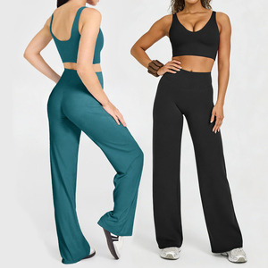 Conjunto de Yoga de 2 Piezas para Mujer, Color Sólido, Levanta Glúteos, Cintura Alta, Elástico, Secado Rápido, Ligero, Cuello Redondo, Sin Mangas - Product Image 2