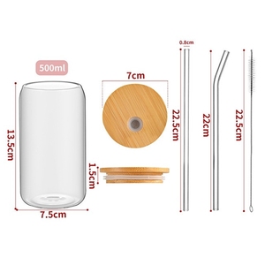 Gran oferta, vaso moderno de vidrio de borosilicato de 16oz con tapa de bambú y taza de sublimación en forma de lata de cerveza de paja para bares de fiestas - Product Image 3