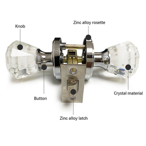 ล็อกประตูแบบไม่ใช้กุญแจหรูหราพร้อมลูกบิดคริสตัล50มม. เหล็กและสังกะสีอัลลอยด์สำหรับภายในห้องนั่งเล่นห้องนอนประตูห้องน้ำ - Product Image 4