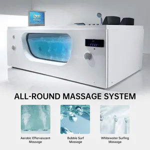 Fanwin Air Bubble Jet Hot Whirlpool Bubble Bath Tub Freestanding Massage Glass Spa Soaking Bathtub