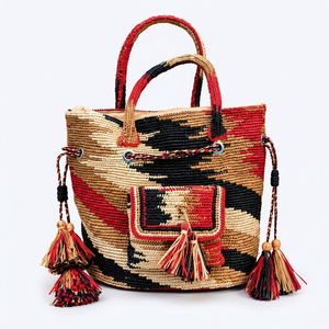 Handmade <b>Raffia</b> Woven Casual Beach <b>Tote</b> Bag with Tassel Bow Open Top Two Handles for Travel & Daily Use Luxury - Product Image 6