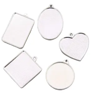 round square heart Cabochon metal bezel Base trays pendant charms for DIY jewelry making