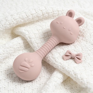 Anneaux de dentition en silicone sans BPA <span class=keywords><strong>pour</strong></span> bébés, hochets sonores doux, à mâcher, motif animal, outil apaisant <span class=keywords><strong>pour</strong></span> la santé <span class=keywords><strong>dentaire</strong></span> des tout-petits - Product Image 3
