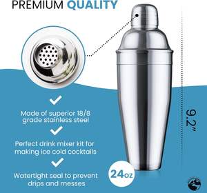 Ensemble de cocktails en gros, ensemble de bar à cocktails en acier inoxydable, <span class=keywords><strong>kit</strong></span> d'outils de bar, 4 pièces, <span class=keywords><strong>kit</strong></span> de <span class=keywords><strong>barman</strong></span>, shaker à martini de 24 oz, cuillère de bar, doseur - Product Image 3