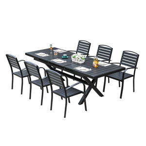 Extendable <b>Outdoor</b> Patio <b>Table</b> Set With 6 Chairs <b>Plastic</b> Slatted Modern Design For Garden Cafe Hotel Commercial Use - Product Image 1