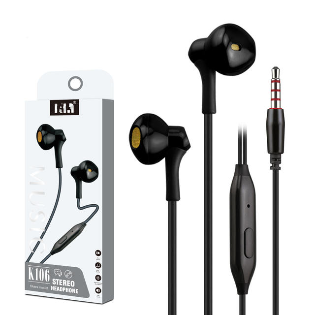 K106 Sports Wired Headset 3.5MM In-Ear Music Headphones with Mic and Line Control for Workout & Commute