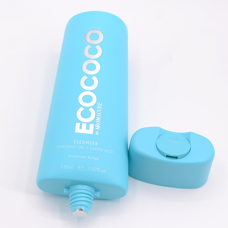 Customized color 150ml coconut oil and lactic acid facial cleanser super oval plastic tube oval tube with disc top cap