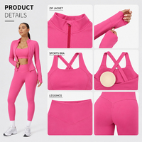 Ensemble de yoga 3 pièces pour femmes avec veste zippée 220GSM, tissu extensible haute performance, séchage rapide, nylon et élasthanne, tenue de sport