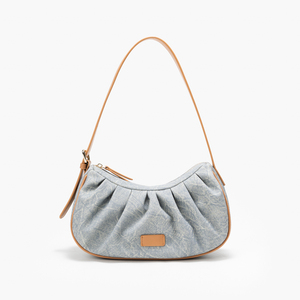 Grey Pleated Women's Shoulder Bag PU <b>Zip</b> Messenger <b>Purse</b> Single Strap for Daily Travel - Product Image 1