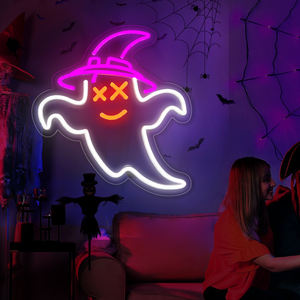 Dropship diseño libre personalizado LED signo Logo Aglowing ornamento decorativo Halloween <span class=keywords><strong>travieso</strong></span> fantasma neón luces de pared para fiesta - Product Image 2