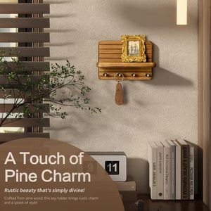 <b>Wooden</b> wall-mounted key rack for living room, suitable for home use, including door <b>hooks</b> and <b>coat</b> racks. - Product Image 5