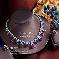 Parure de bijoux de mariée de luxe en zircon cubique violet, design carré, pour femme, accessoires de robe pour anniversaire et fête de mariage, vente en gros