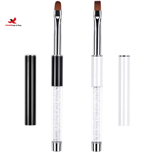 Pincel de uñas de lujo HQ de cabeza plana con férula rizada y mango de cristal para arte de uñas con gel profesional, plástico duradero - Product Image 1