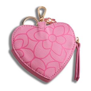 Vente flash - Porte-clés en cuir avec logo personnalisé imprimé, sac vintage rose en forme de cœur - Product Image 4