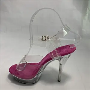 鱼嘴2020 13厘米透明PVC水晶女孩凉鞋5英寸不寻常的高跟鞋