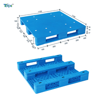 Palette en plastique robuste de 1100*1100 mm en matériau HDPE neuf pour entrepôt, palette à trois roulettes en plastique