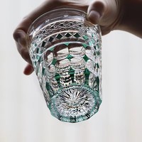 Verre à whisky personnalisé Edo Kiriko 280 ml, style classique, pour mariage, fête, bar, club, bleu, vert, orange, noir
