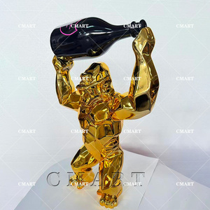 Estatua de Gorila Dorado Cromado, Obra de Arte de Resina con Orangután y Botella de Vino, Cubo de Pintura, <span class=keywords><strong>Kong</strong></span> Rey, para Galería de Arte, Escultura Artística y Decoración - Product Image 6