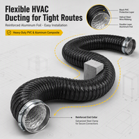 Tuyau d'aération flexible robuste pour CVC 150mm-200mm - Tuyau de ventilation en aluminium renforcé de PVC pour systèmes de ventilation