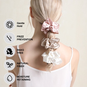 Coleteros de Seda de Morera 100% Pura al por Mayor, con Logotipo Personalizado, 22 Momme, Lazos para el Cabello de Lujo, Color Sólido Rosa, Elásticos - Product Image 2