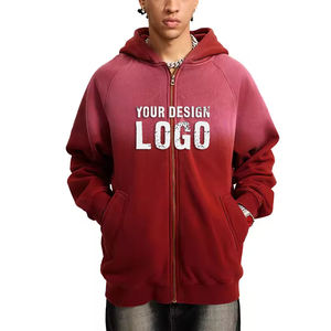 Sudadera con Capucha para Hombre, Estilo Vintage, Lavada, con Cierre, Holgada, Informal, con Hombros Caídos, Color Degradado, con Cierre Completo - Product Image 3