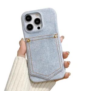 Fashion Denim Jeans Pocket Card Holder Cell Phone Cases Shockproof Hard Rubber Custom Case Cover For iPhone 15 Pro Max 14 13