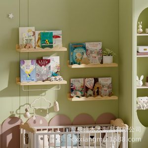 Wooden <b>Wall</b> <b>Mounted</b> <b>Shelf</b> Natural Color 6 Tier Floating <b>Shelf</b> For Kids Bedroom Living Room Storage Display Rack - Product Image 4