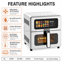 Four à friture numérique à air chaud 10L 2150W grande capacité avec chauffage supérieur et inférieur, 12 menus prédéfinis, pour cuisine domestique