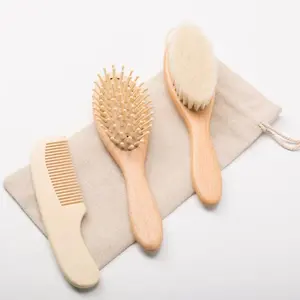 Factory Supply Free Customized Logo Wooden Baby Hair Brush And Comb Set With Natural Bristles For Newborns