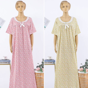 Pijama <span class=keywords><strong>térmico</strong></span> de verano para <span class=keywords><strong>mujer</strong></span>, cuello de manga corta, estampado Floral pequeño, camisón de seda de leche de talla grande, vestido holgado para el hogar - Product Image 3