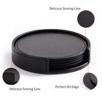 Sous-verres ronds en cuir PU personnalisables par sublimation pour boissons, avec support, vente en gros