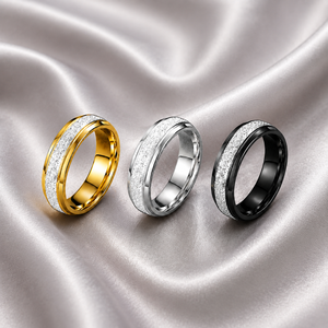 Bague JLM moderne bicolore or et argent, en acier inoxydable sablé givré, bijoux de mariage de luxe en gros - Product Image 6