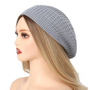 Chapeau béret en tricot d'hiver uni pour <span class=keywords><strong>femme</strong></span>, chaud, en <span class=keywords><strong>crochet</strong></span>, chapeau de peintre polyvalent pour <span class=keywords><strong>femme</strong></span> - Product Image 5