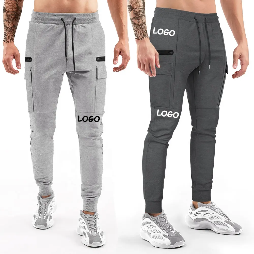 Custom Logo Men Cargo Pants With Side Pockets Grey Black Pants Men Fitness Trouser Cargo Pants Men's Trousers