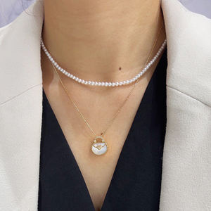 Collier pendentif en or massif 18 carats MaiYi avec nacre et diamants, cadeau de mariage ou de fiançailles - Product Image 6