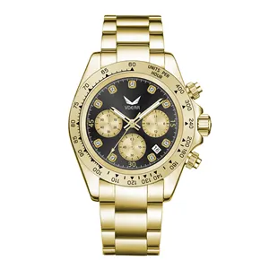 Jam tangan pria multifungsi, arloji gerakan Quartz Premium 50meter tahan air bercahaya Logo kustom tanggal hitam Montre Luxe