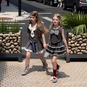 Set di Abbigliamento Estivo per Bambine 3-8 Anni, Due Pezzi Grigi: Top Senza Maniche e Vestito, Nuovo Stile - Product Image 3